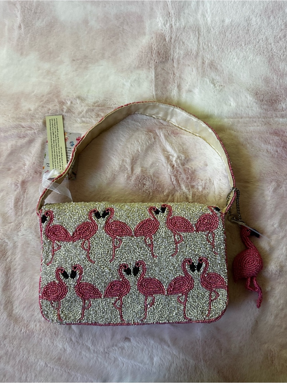 Flamingo Pink Beaded Shoulder Bag Purse - Handcrafted in India NWT - Picture 3 of 9